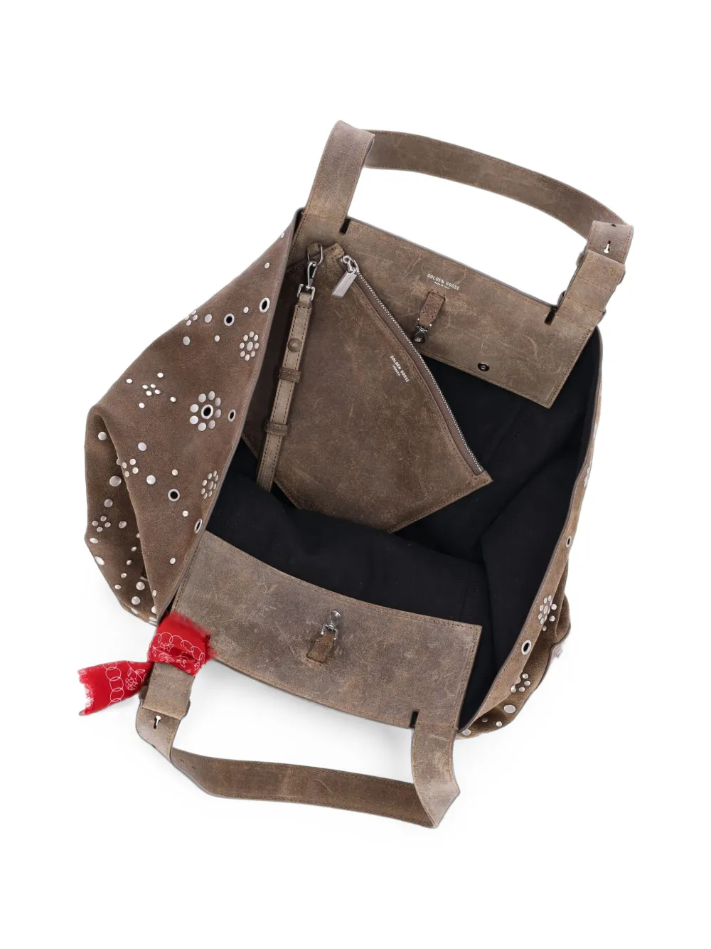 Golden Goose 24 7 EW regular-fit tas van suède met zilveren studs en ringlets Groen