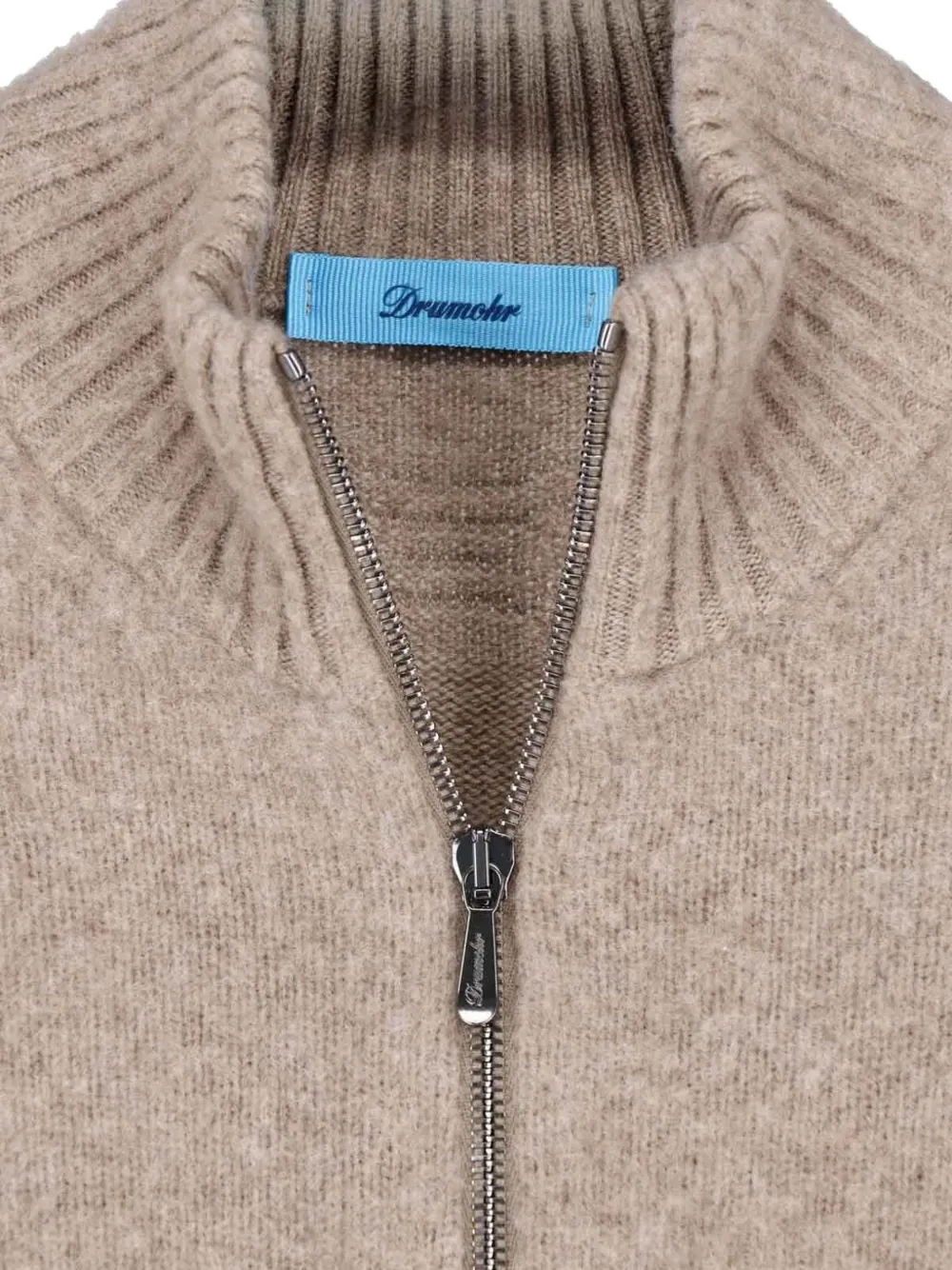 Drumohr zip-up ribbed-trim cardigan Beige