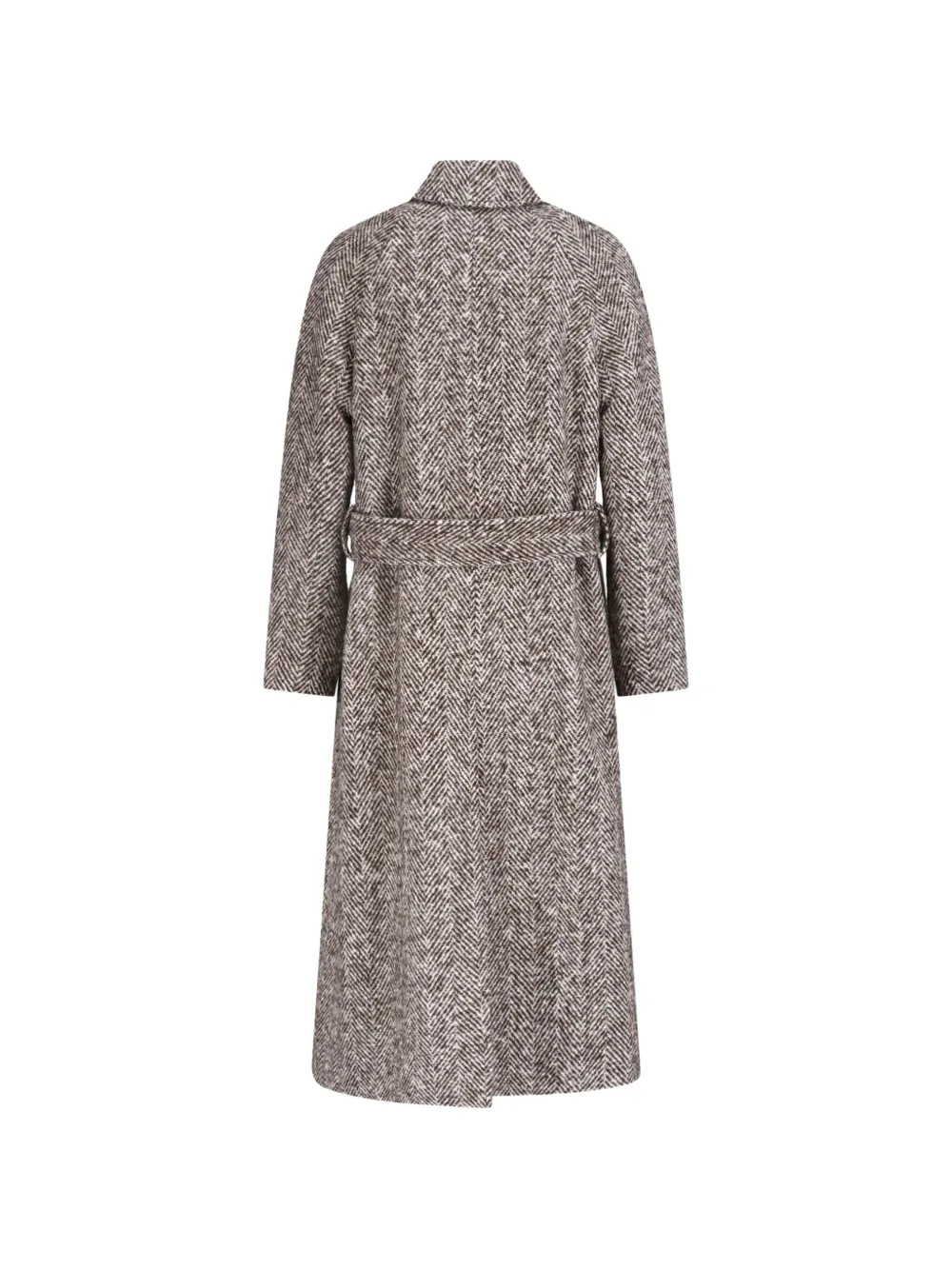 Lardini X Sugar Herringbone-pattern Belted Coat in Brown, view 2
