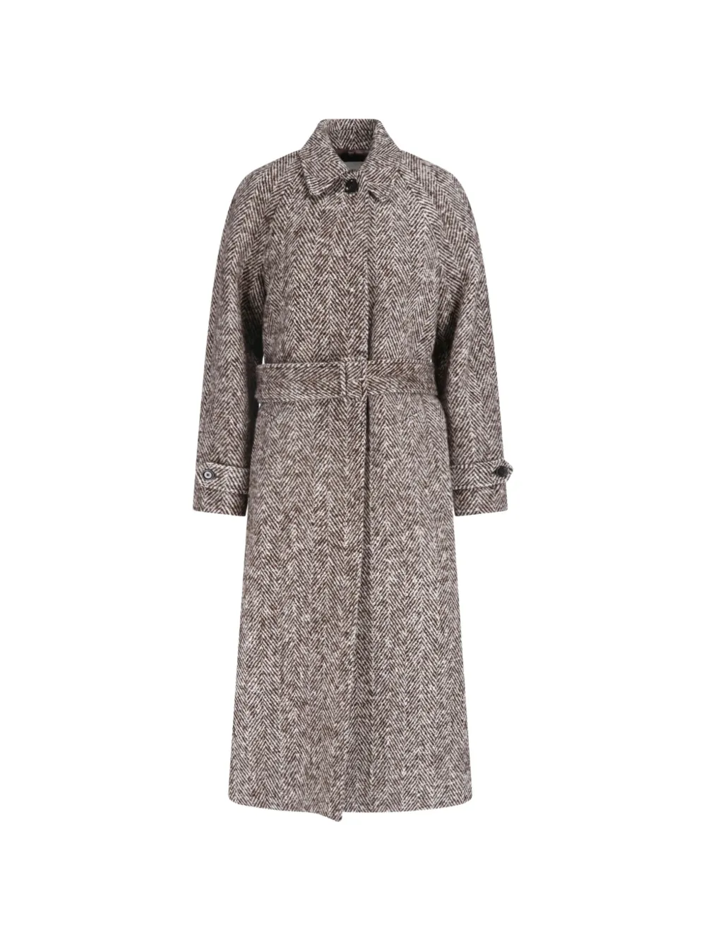 Lardini X Sugar Herringbone-pattern Belted Coat in Brown, view 5