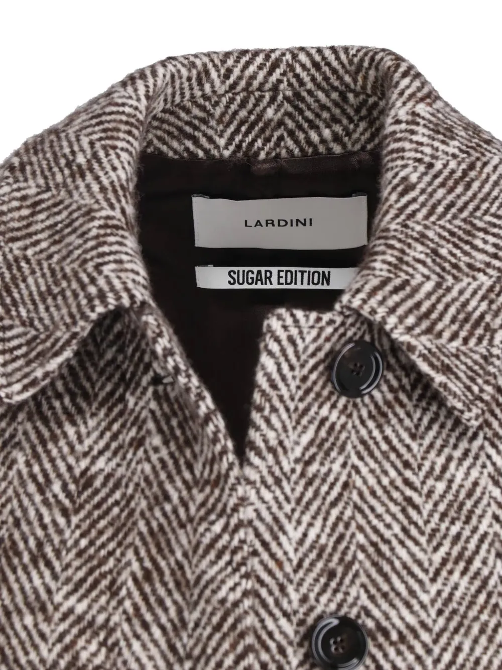 Lardini X Sugar Herringbone-pattern Belted Coat in Brown, view 4