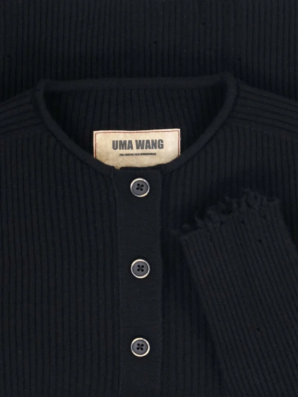 Uma Wang Gerafelde ribgebreide trui Zwart