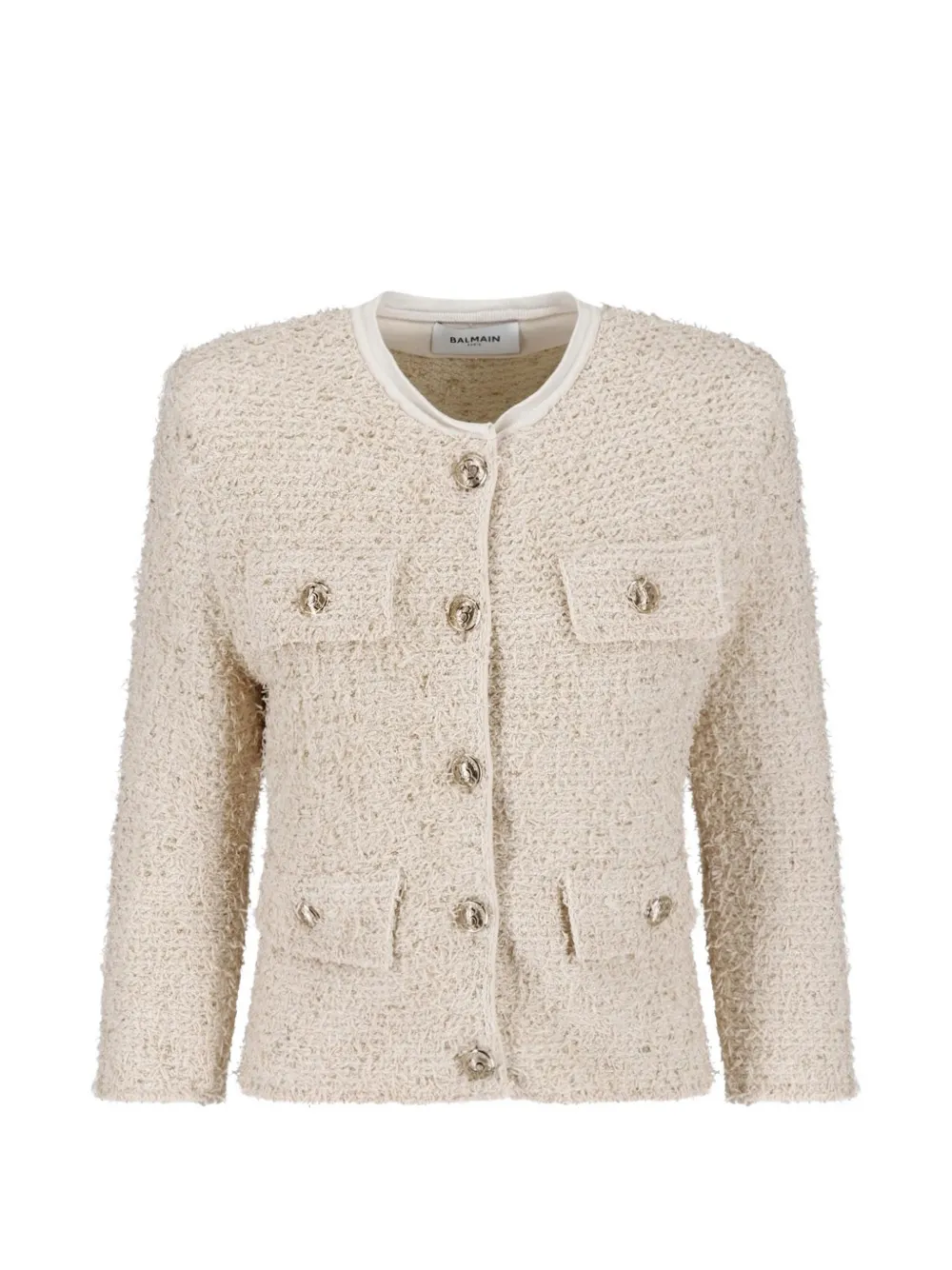 Balmain button-up tweed jacket Beige
