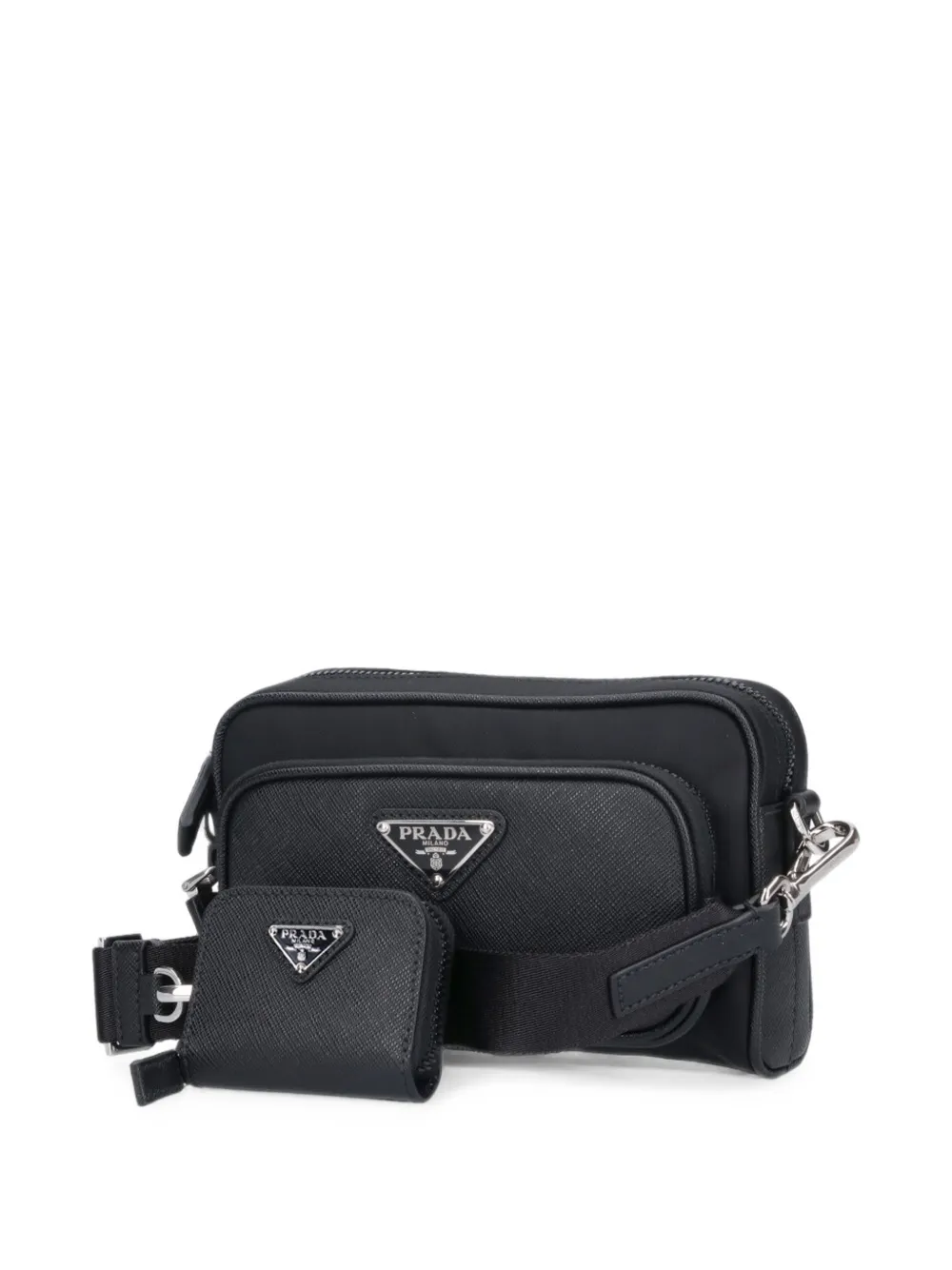 Prada logo-plaque shoulder bag Zwart