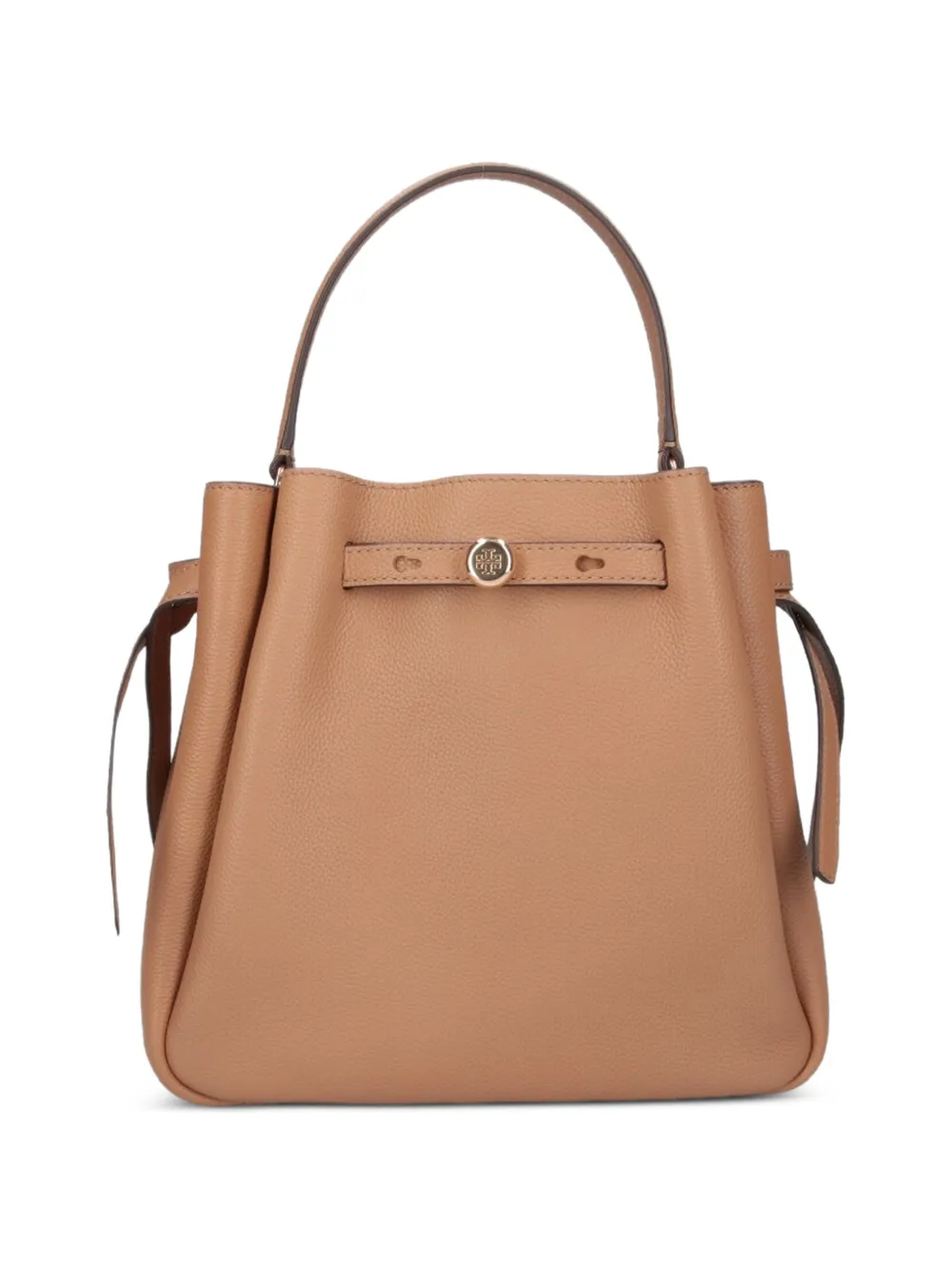 Tory Burch Romy Tote Bag aus gekörntem Leder mit Logoplakette - Nude