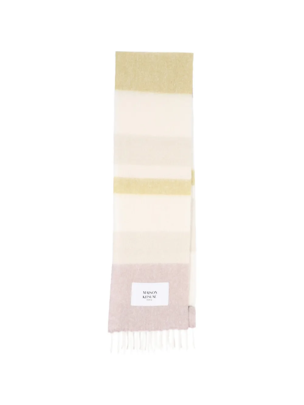 Maison Kitsuné striped fringed scarf Beige