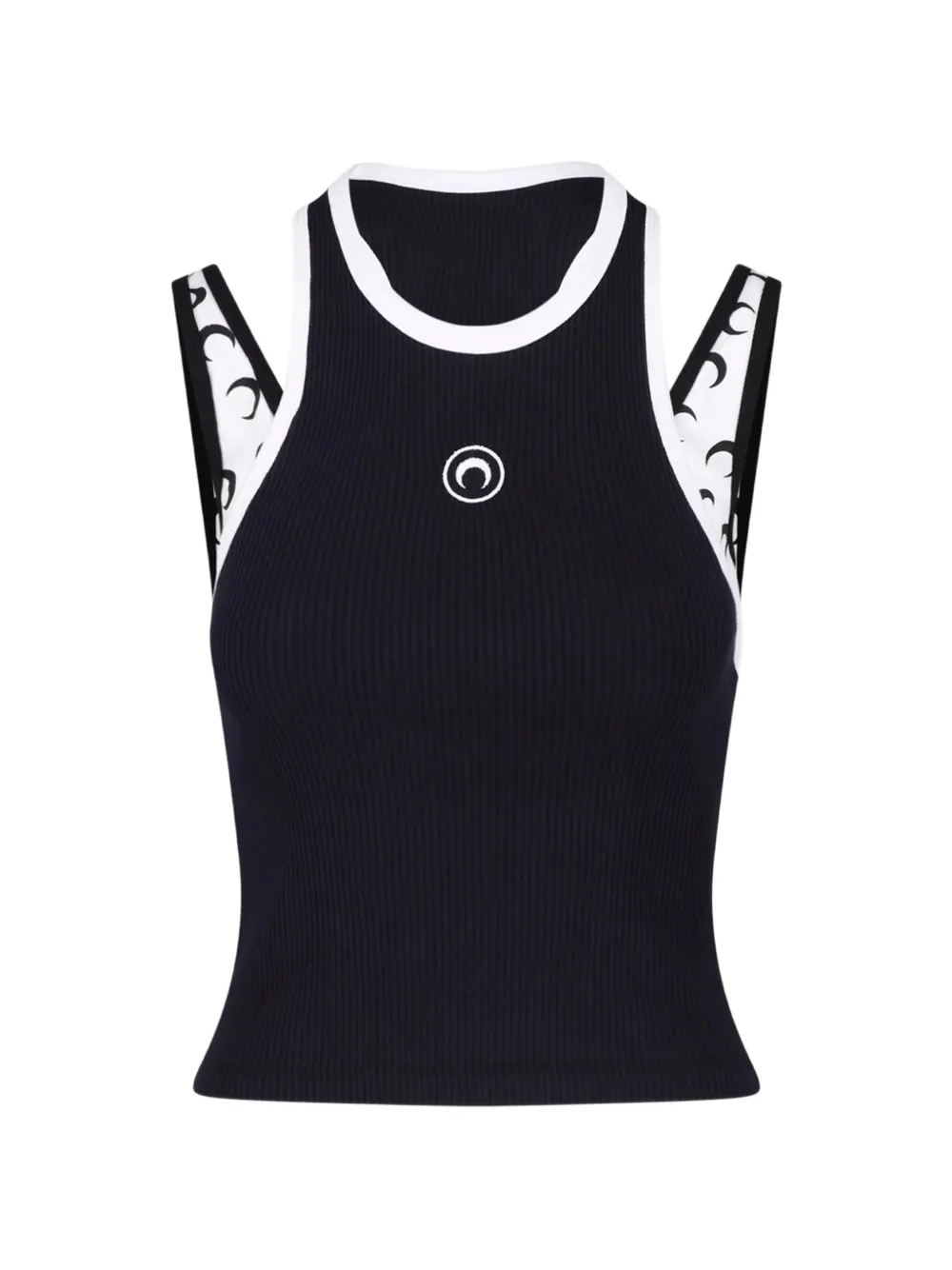 Marine Serre layered jersey tank top Zwart