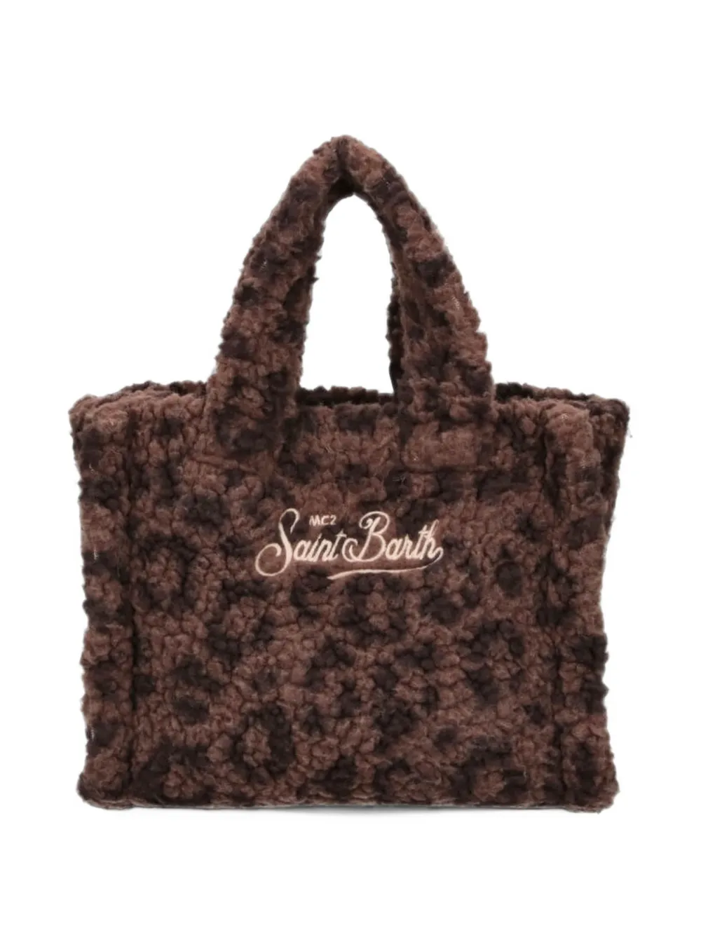 MC2 Saint Barth brown mini Vanity bag in teddy fabric with leopard-print Bruin