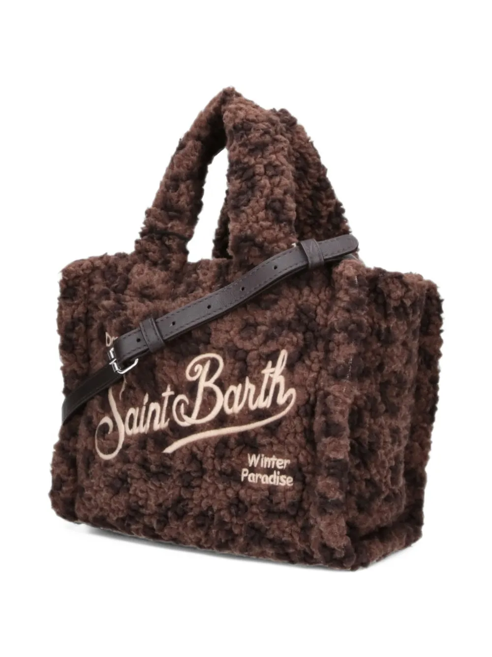 MC2 Saint Barth brown mini Vanity bag in teddy fabric with leopard-print Bruin