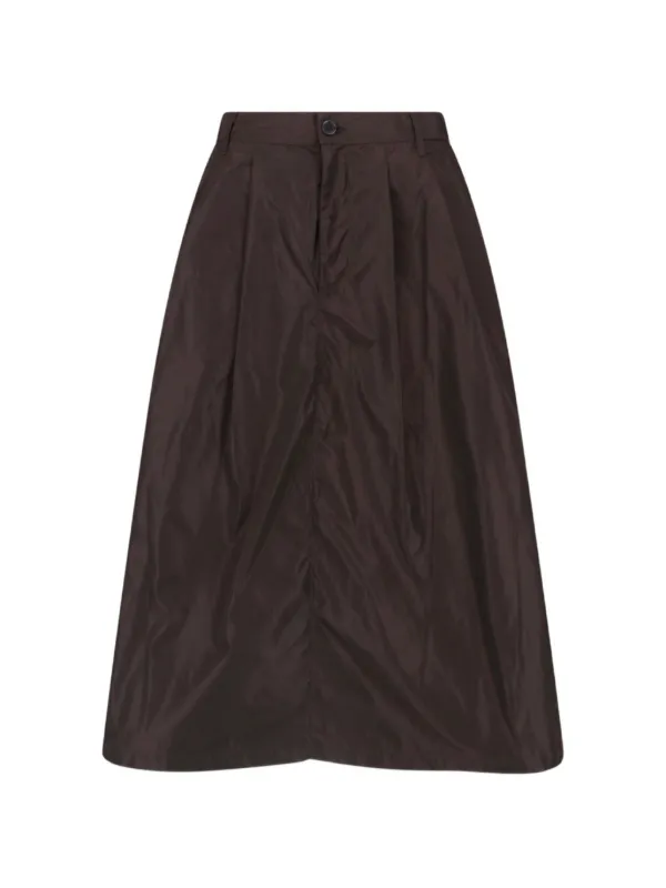 ASPESI Technical Fabric Flared Midi Skirt in Brown