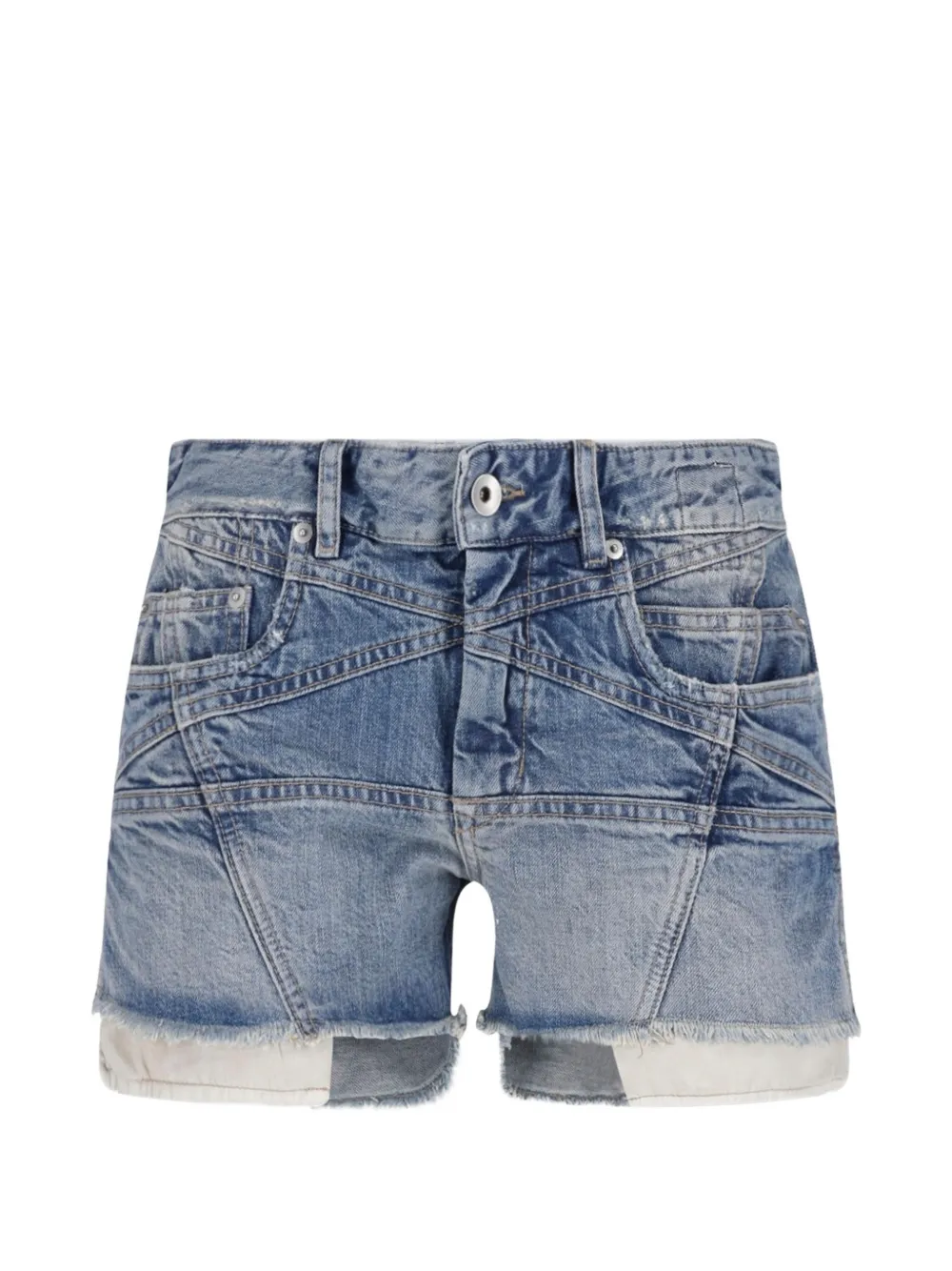 Rick Owens DRKSHDW panelled frayed denim shorts - Blu