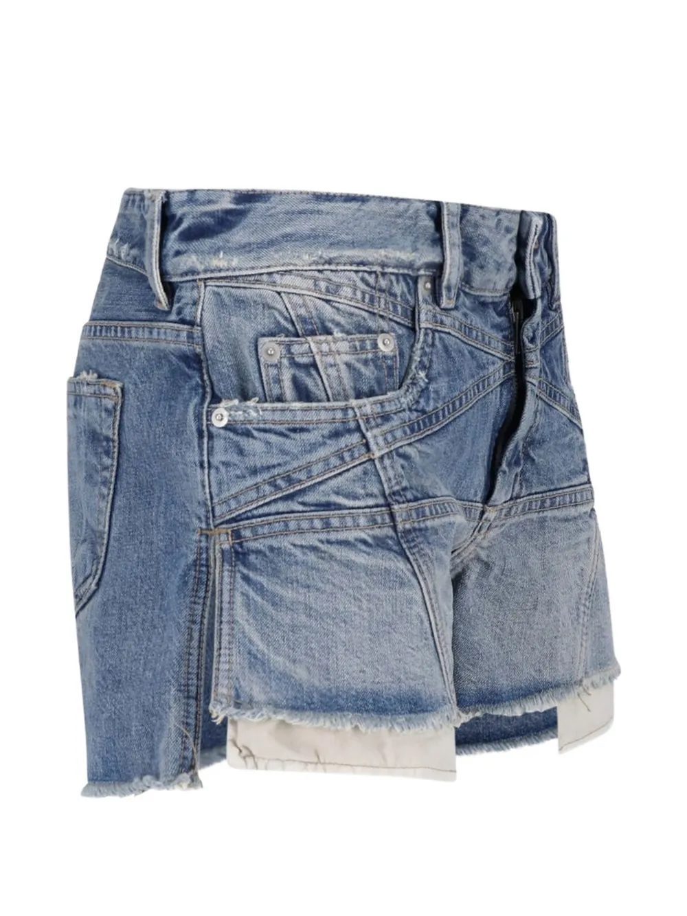 Rick Owens DRKSHDW Denim shorts met vlakken en franje Blauw