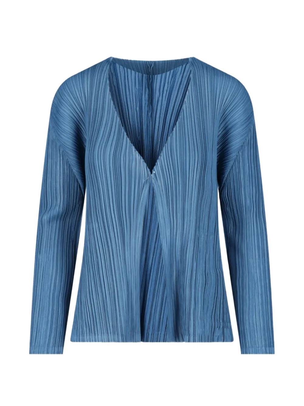 Pleats Please Issey Miyake Mellow Pleats V-neck top Blauw