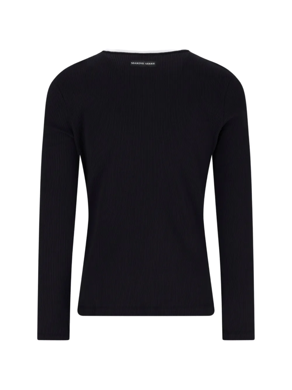 Marine Serre Moon logo bicolor ribbed jersey long-sleeves T-shirt Zwart