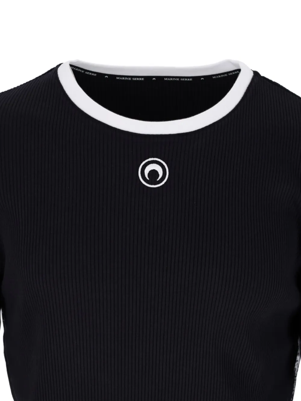 Marine Serre Moon logo bicolor ribbed jersey long-sleeves T-shirt Zwart