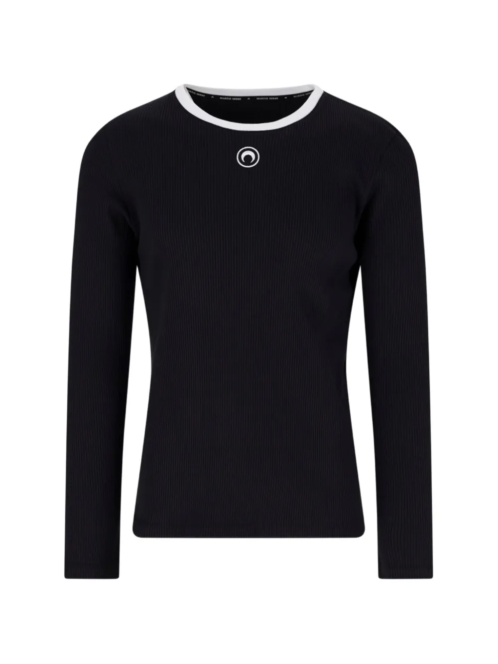 Marine Serre Moon logo bicolor ribbed jersey long-sleeves T-shirt Zwart
