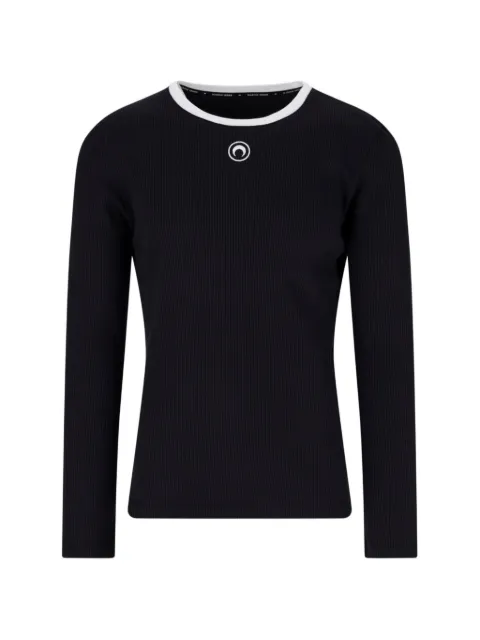 Marine Serre Moon logo bicolor ribbed jersey long-sleeves T-shirt