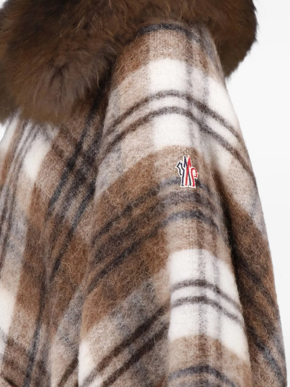 Moncler Grenoble Geruit jack met kraag van imitatiebont Bruin