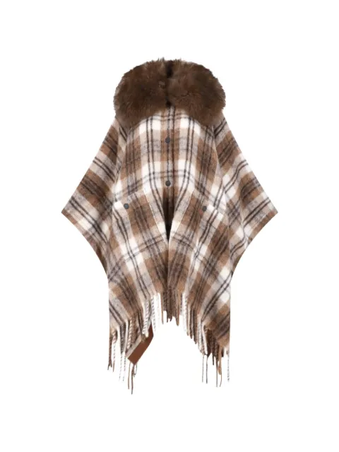 Moncler Grenoble check-pattern faux-fur-collar jacket
