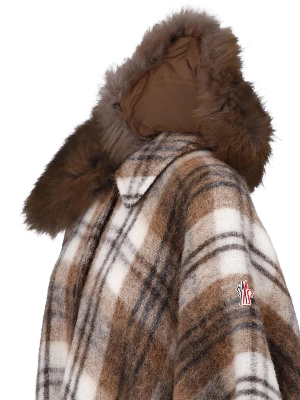 Moncler Grenoble Geruit jack met kraag van imitatiebont Bruin