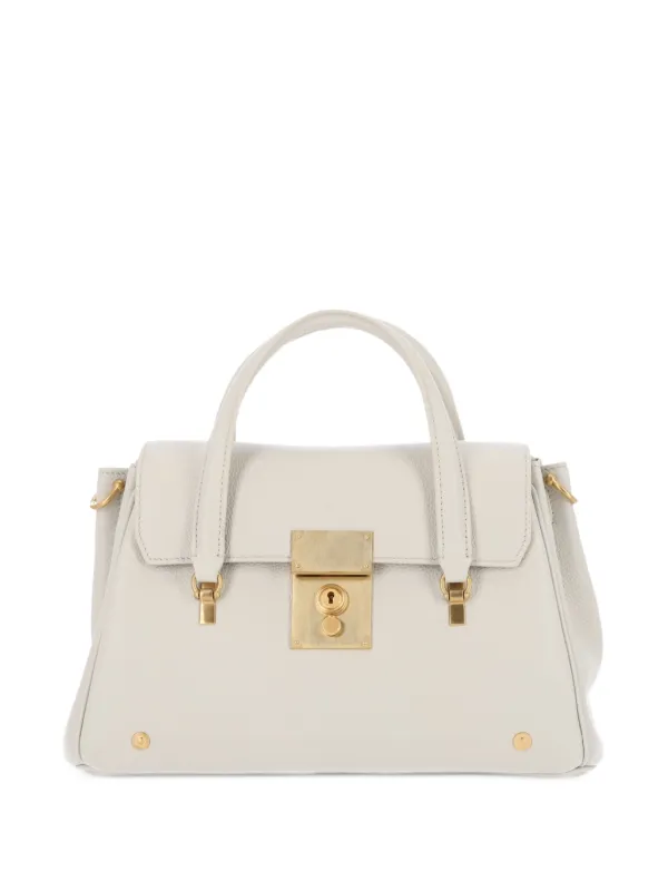 Thom Browne Small Bolton Grained Leather Tote Bag in Neutrals