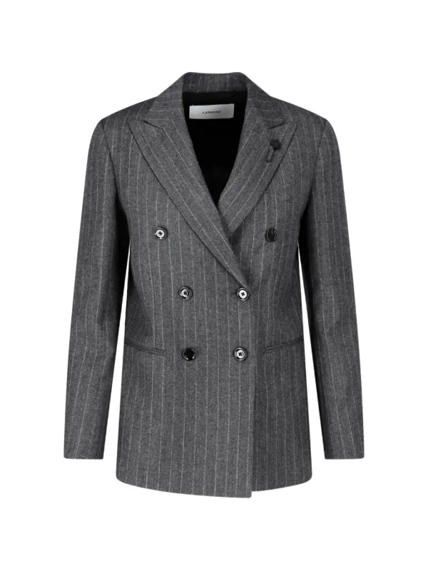 Lardini Pinstripe Double-breasted Jacket in Grey
