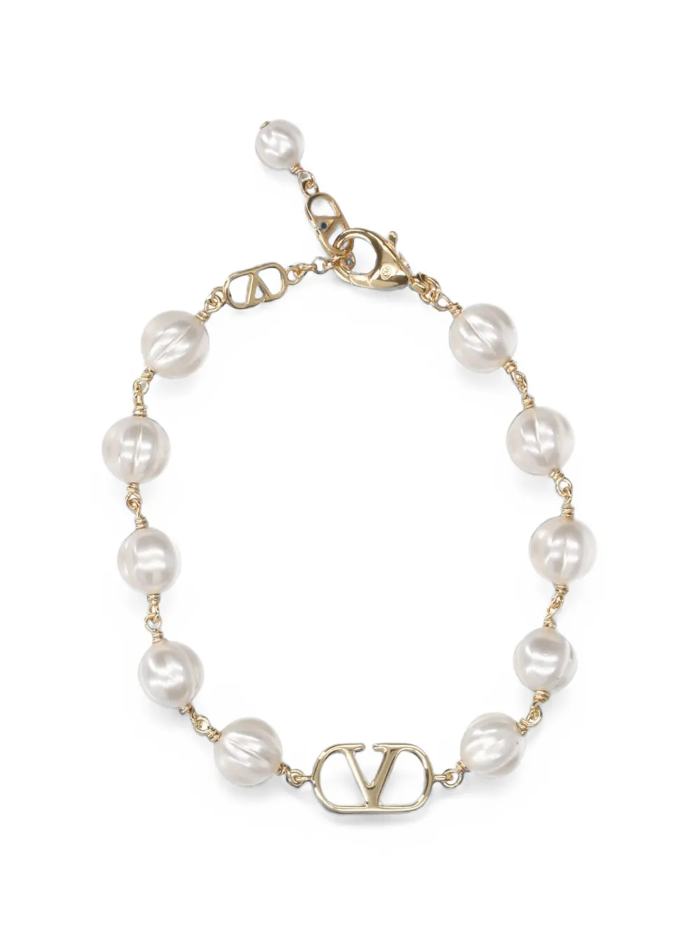 Valentino Garavani V Logo Signature metal x glass bead bracelet - Oro