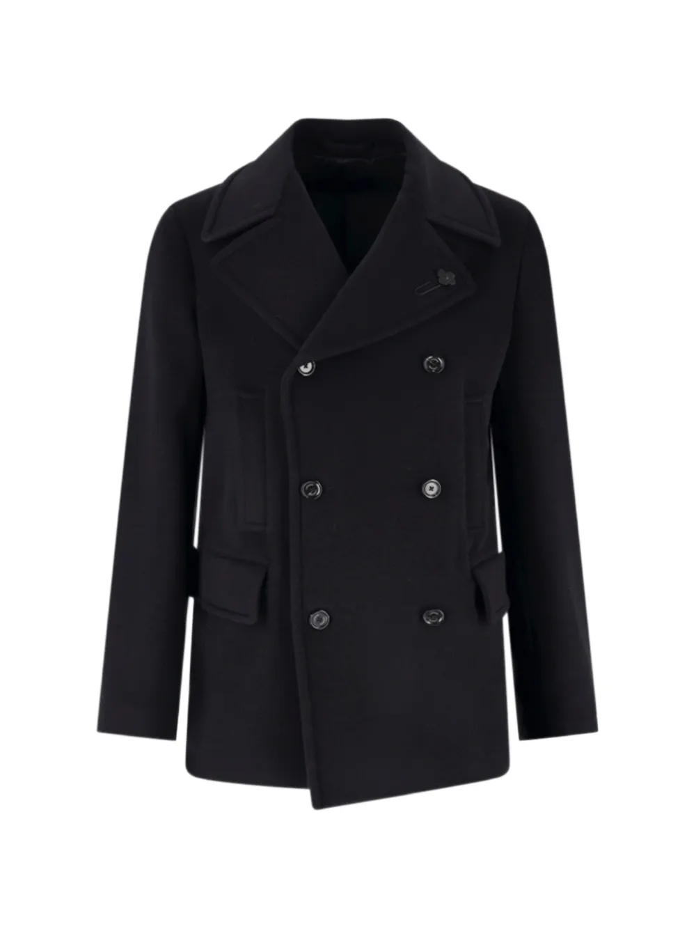 Lardini double-breasted virgin wool coat Zwart