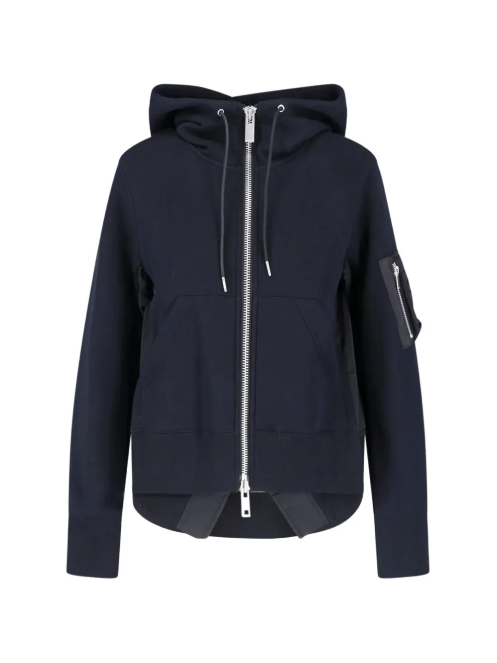 sacai panelled zip-up hoodie - Nero