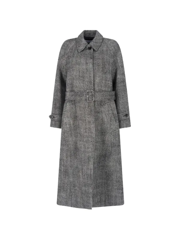 Lardini Herringbone-pattern Belted Coat in Grey
