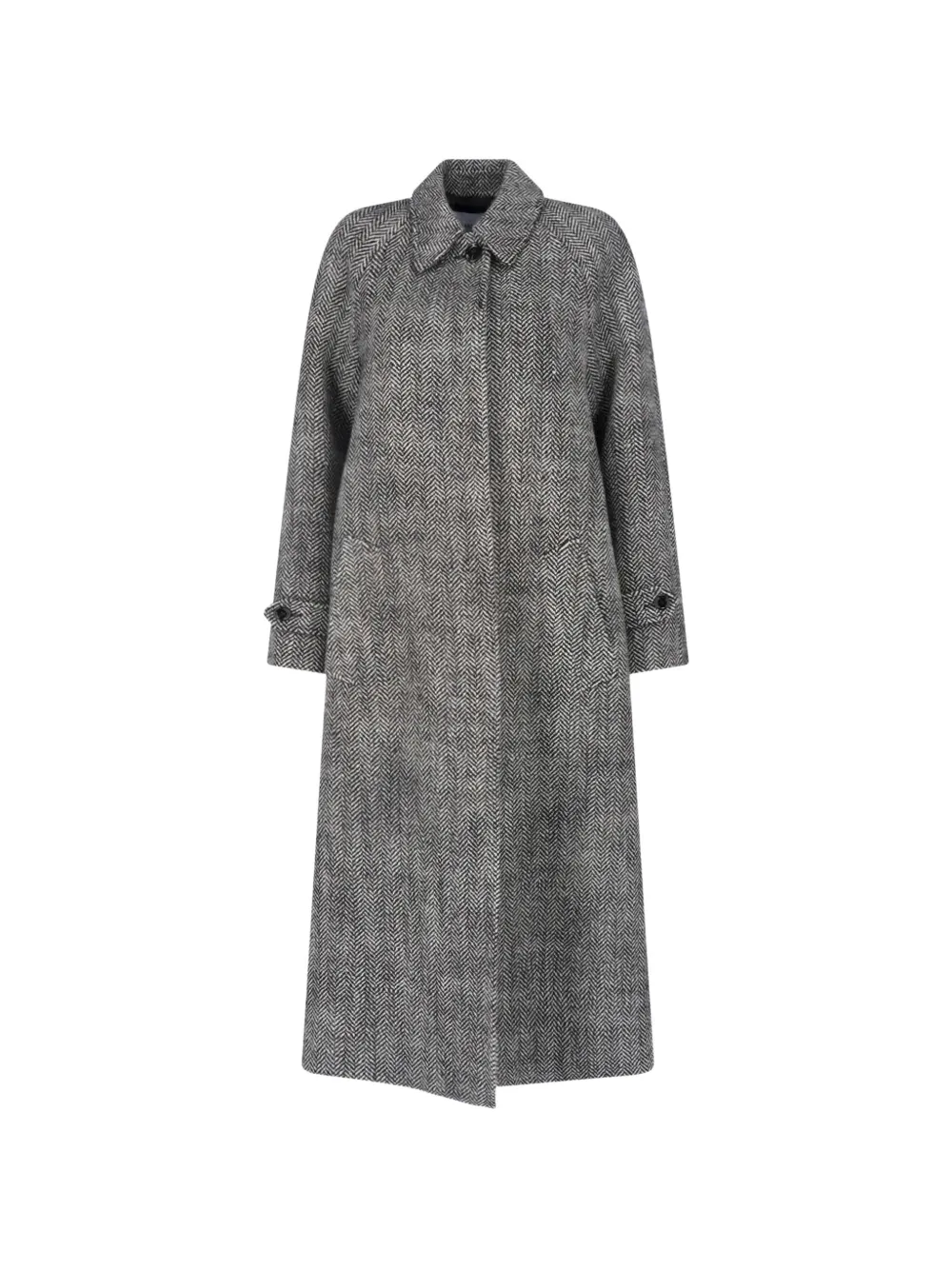 Lardini Herringbone-pattern Belted Coat in Grey, view 5