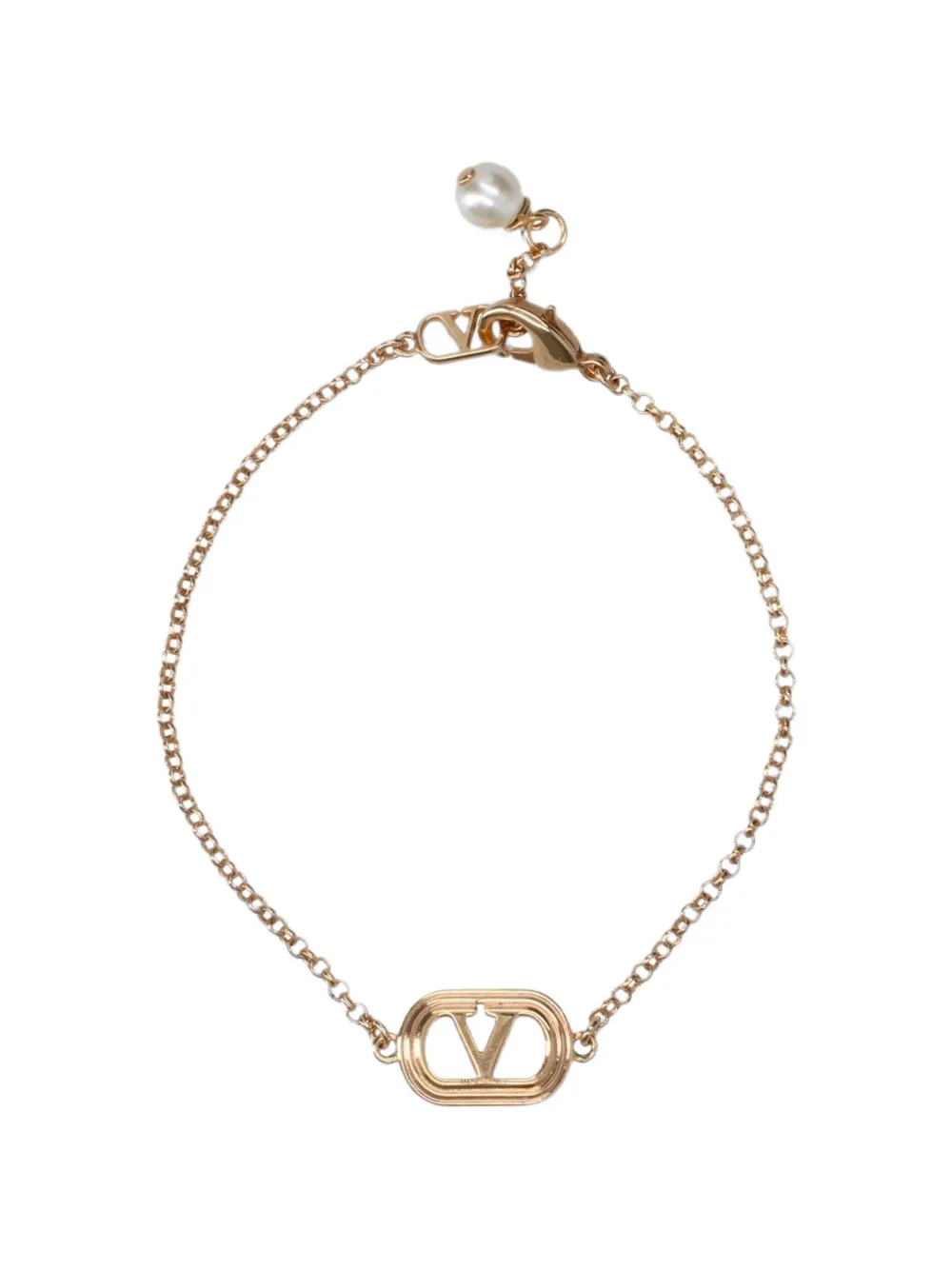 Valentino Garavani VLogo Signature faux-pearl detail bracelet - Oro