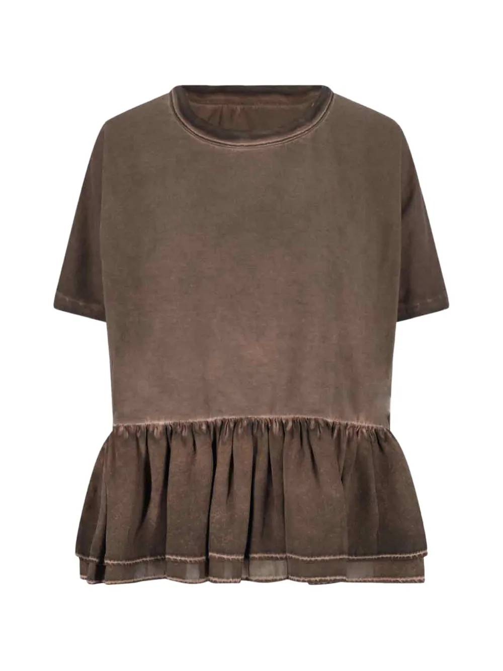 Uma Wang ruffled-hem T-shirt - Marrone