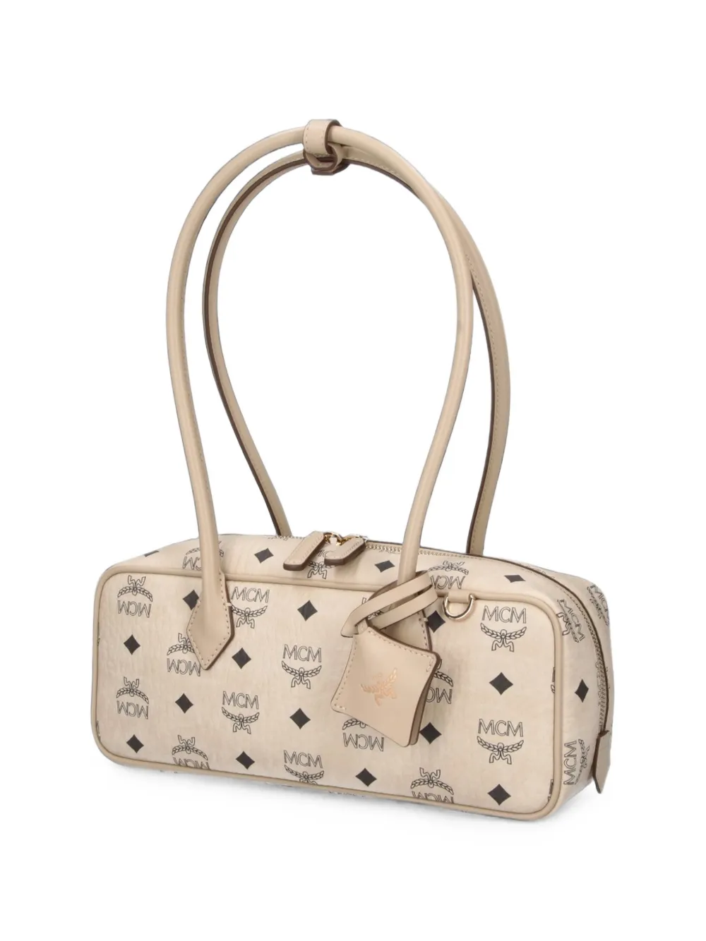 MCM Kleine Aren schoudertas met monogram-print en leren afwerking Beige