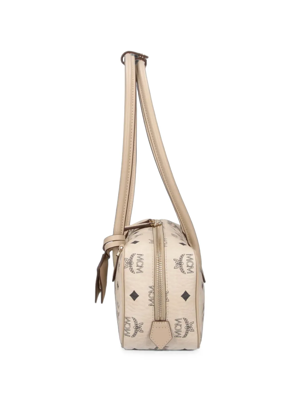 MCM Kleine Aren schoudertas met monogram-print en leren afwerking Beige