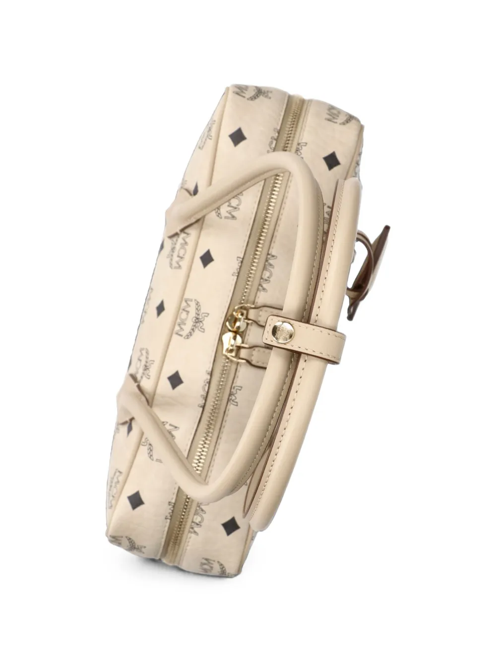 MCM Kleine Aren schoudertas met monogram-print en leren afwerking Beige