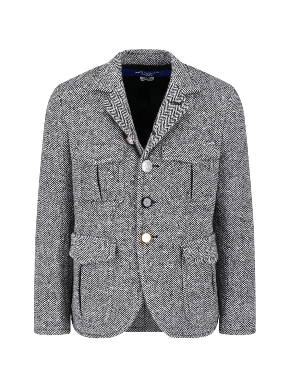 Junya Watanabe MAN herringbone-pattern button-up jacket - Grigio