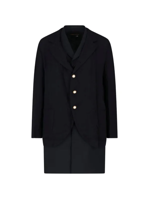 Comme des Garçons Layered Pearl-button Coat in Black