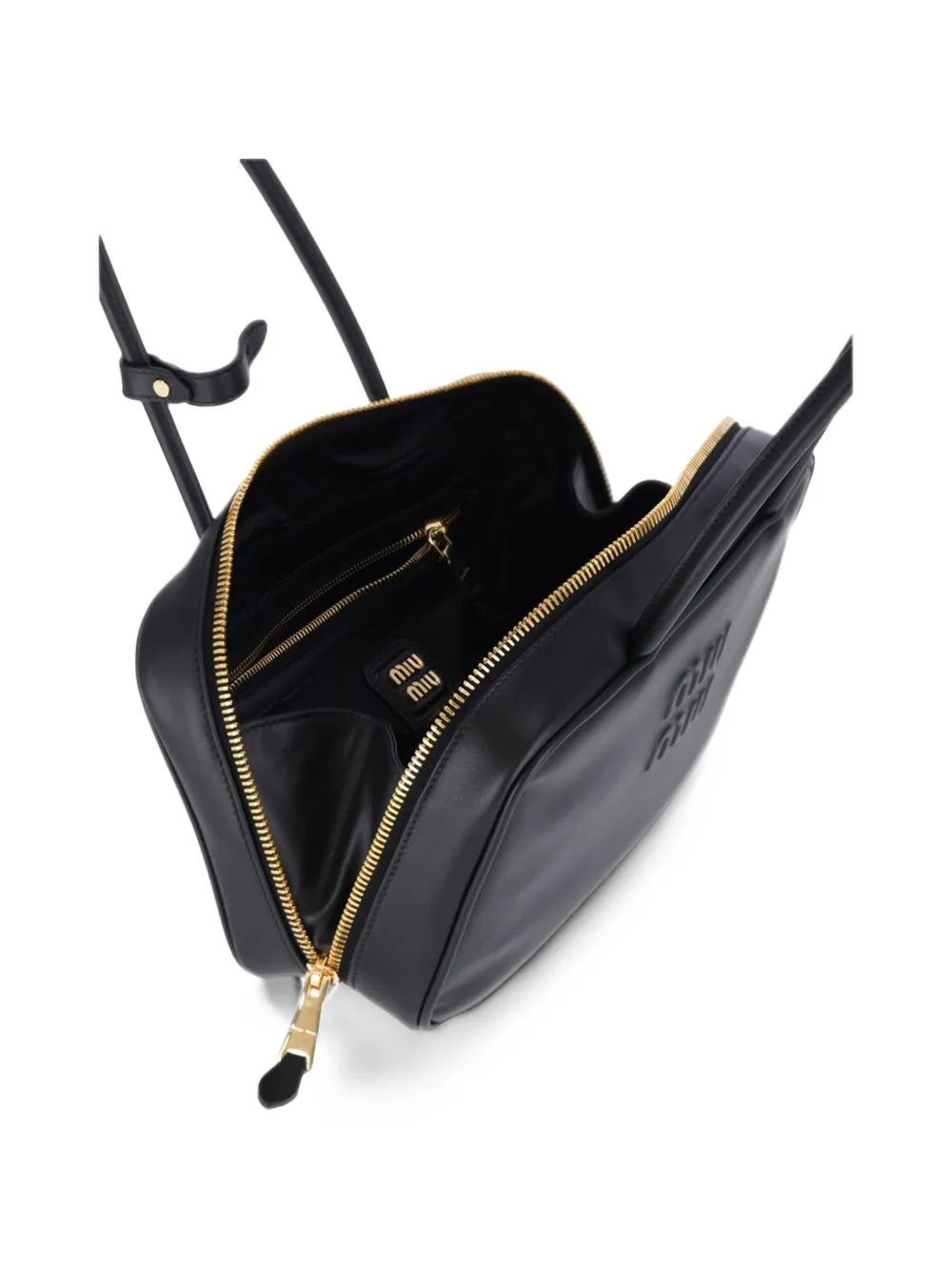 Miu Beau leren tas met handvat Zwart