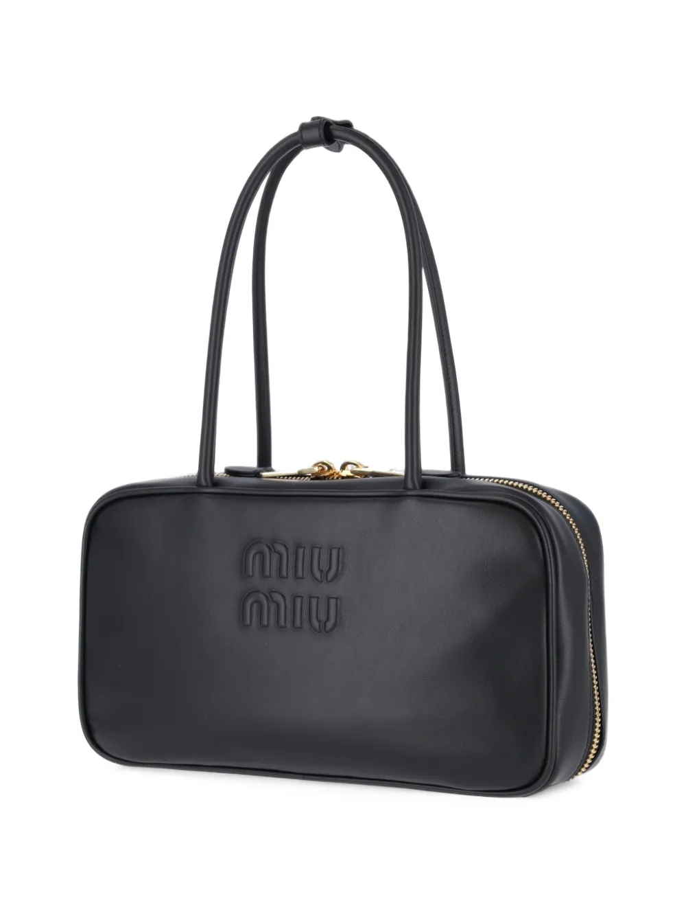 Miu Beau leren tas met handvat Zwart