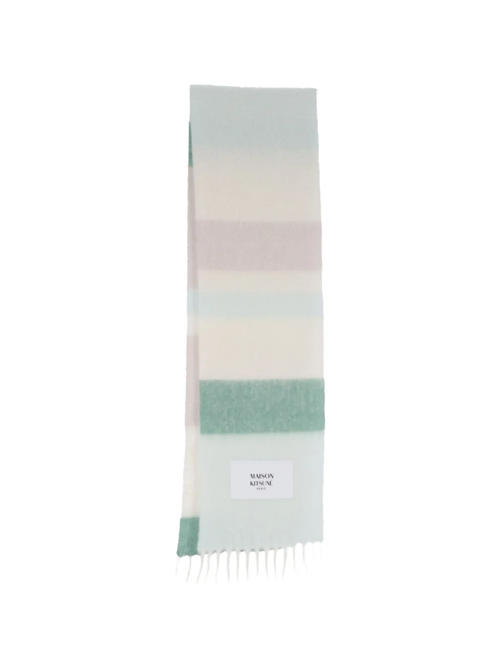Maison Kitsuné striped fringed scarf Beige