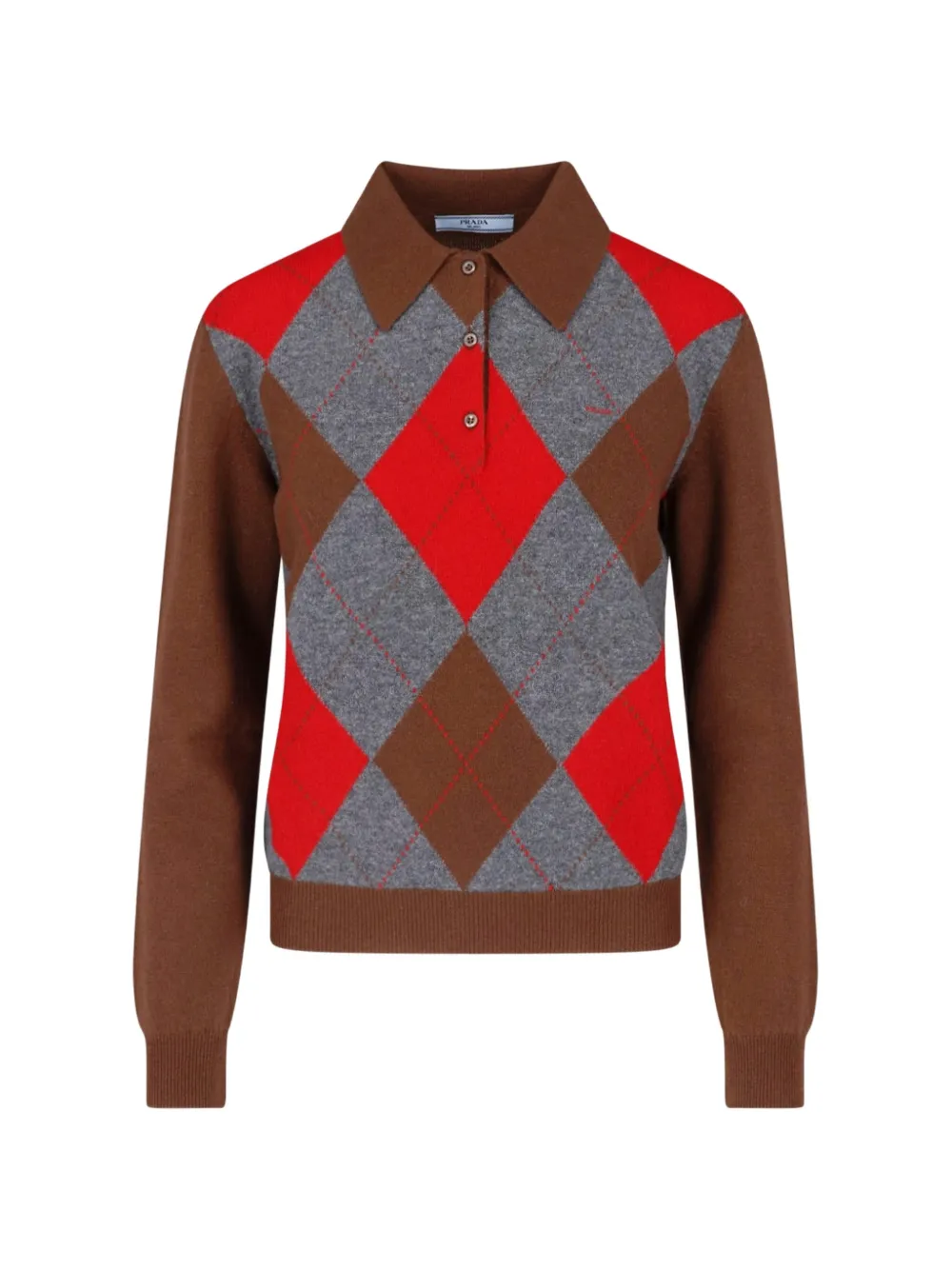 Prada argyle cashmere polo sweater - Marrone