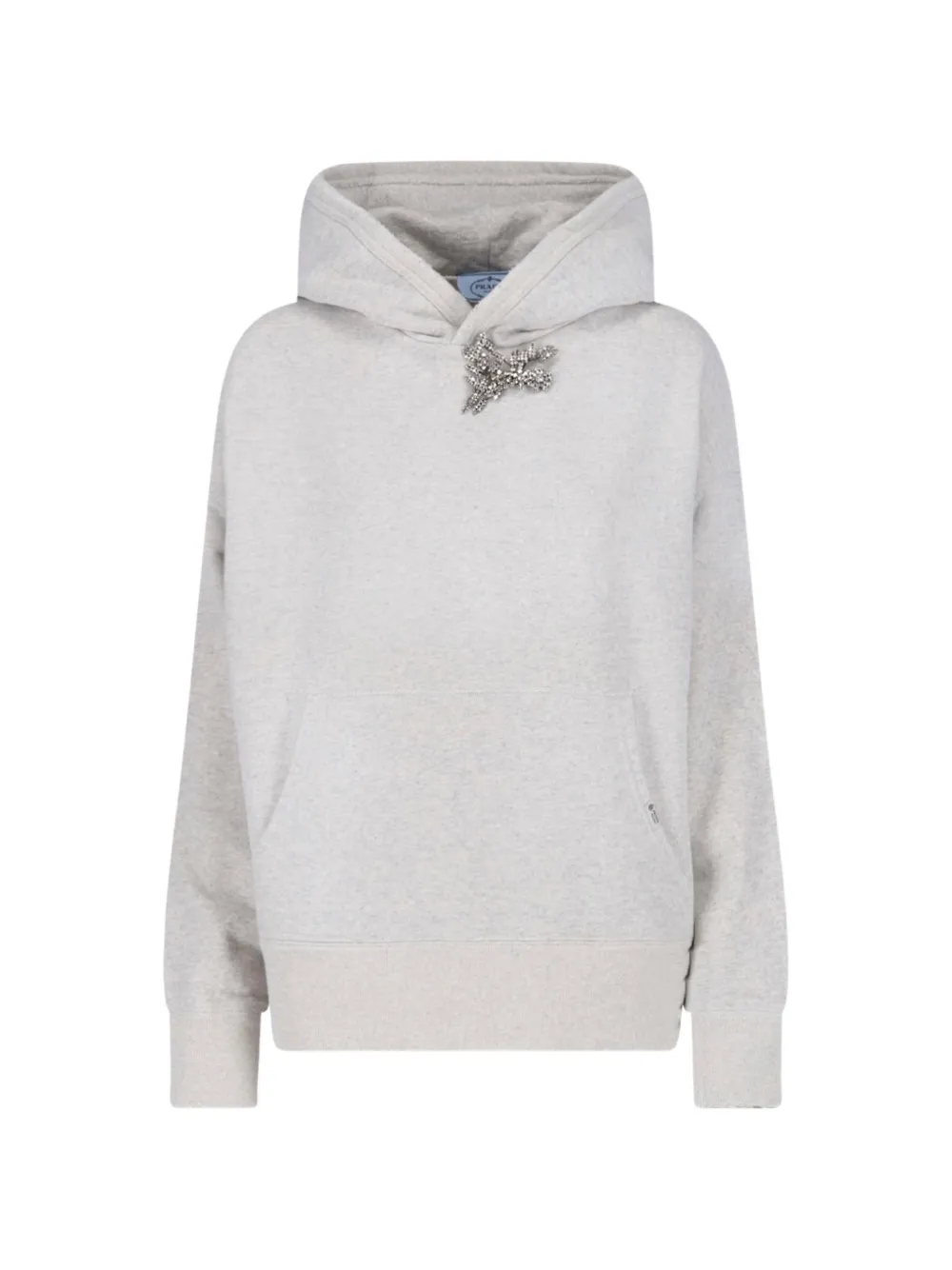 Prada cotton fleece hoodie with jewel brooch – Grey