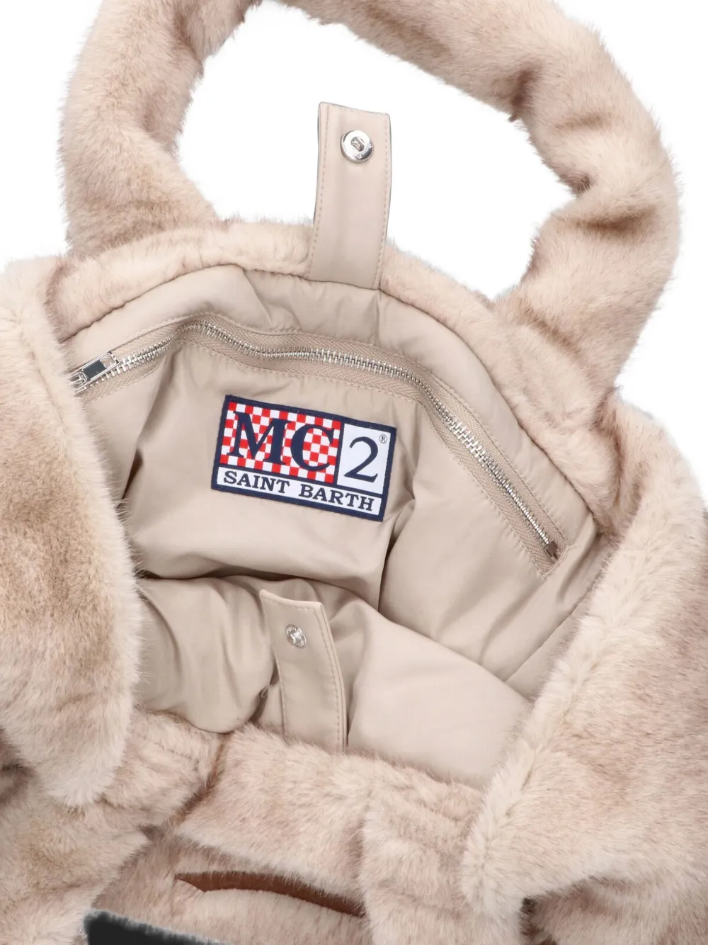 MC2 Saint Barth Kids logo-embroidered faux-fur shoulder bag Beige