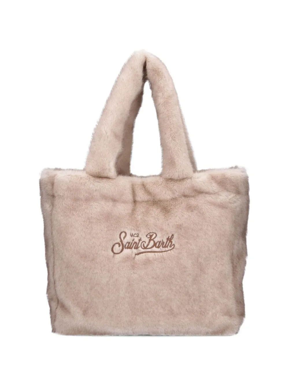 MC2 Saint Barth Kids logo-embroidered faux-fur shoulder bag Beige
