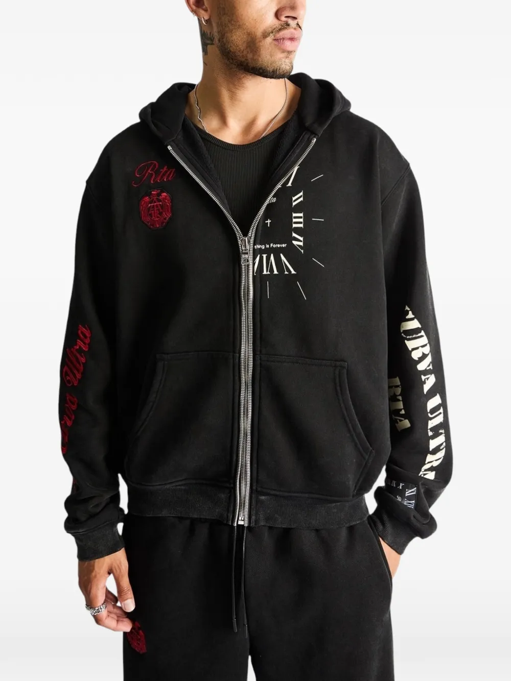 RTA Riko hoodie met rits Zwart