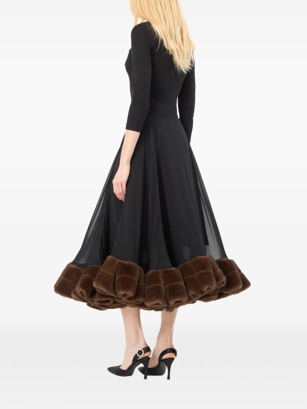ROTATE BIRGER CHRISTENSEN Midi-rok met afwerking van imitatiebont Zwart