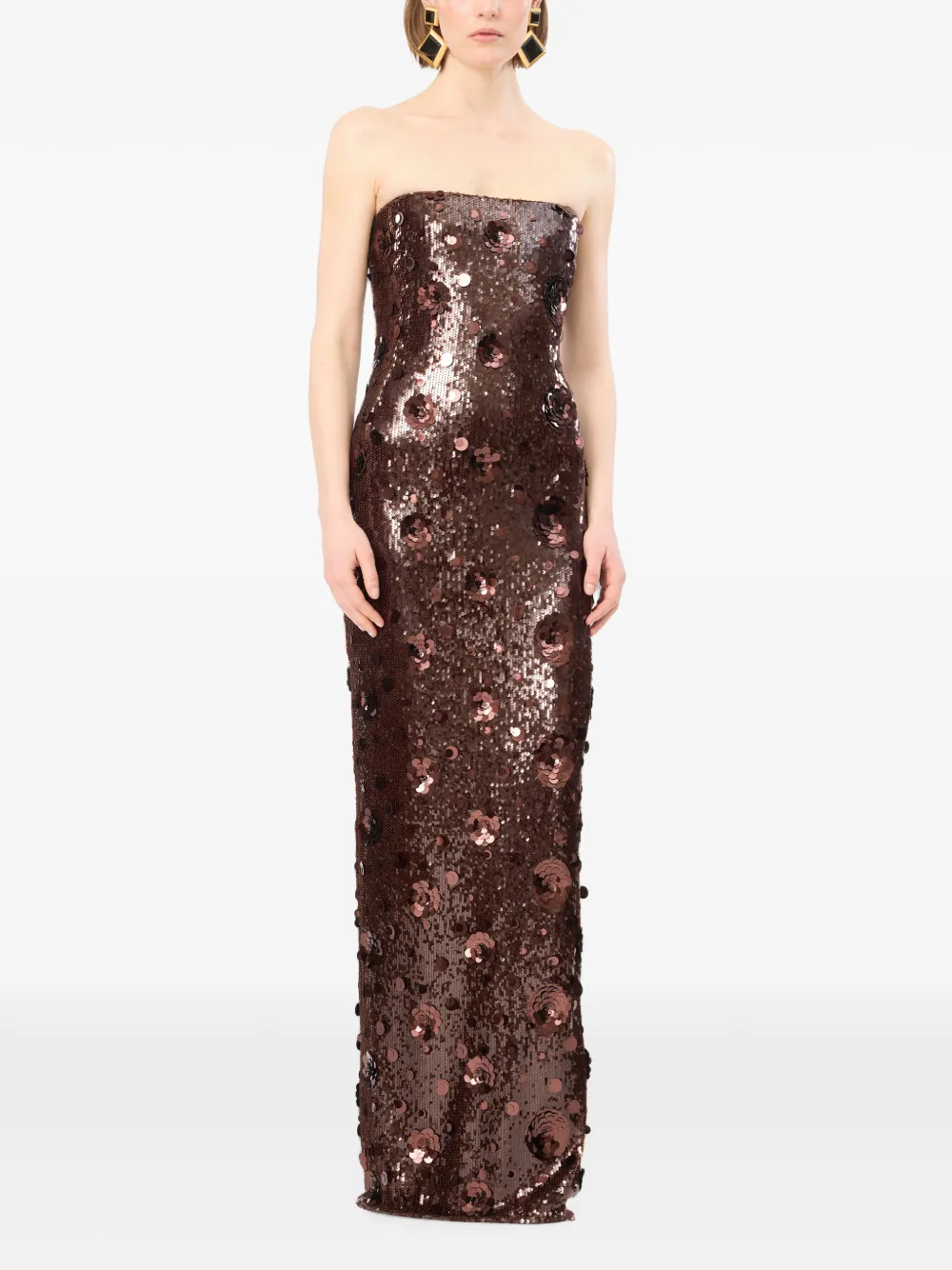 ROTATE BIRGER CHRISTENSEN Strapless maxi-jurk met pailletten Bruin