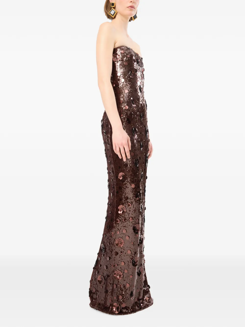 ROTATE BIRGER CHRISTENSEN Strapless maxi-jurk met pailletten Bruin