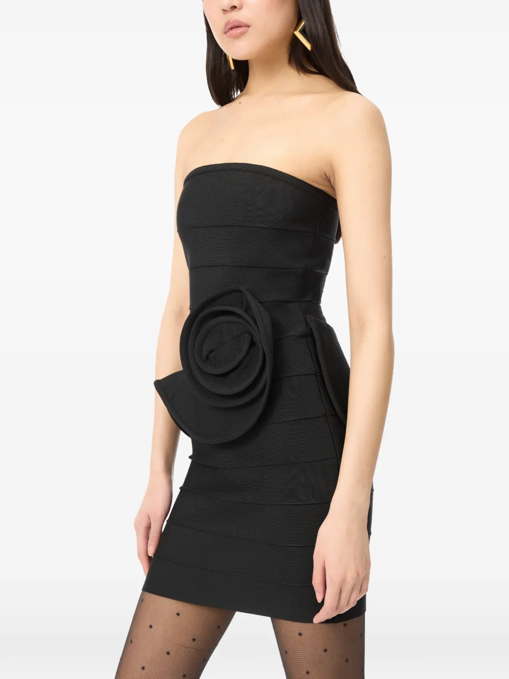 ROTATE BIRGER CHRISTENSEN Strapless mini-jurk met roos Zwart